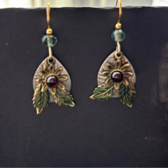 Silver Forest Floral Swag Layered Metal Drop Earrings - Picture 3 of 4